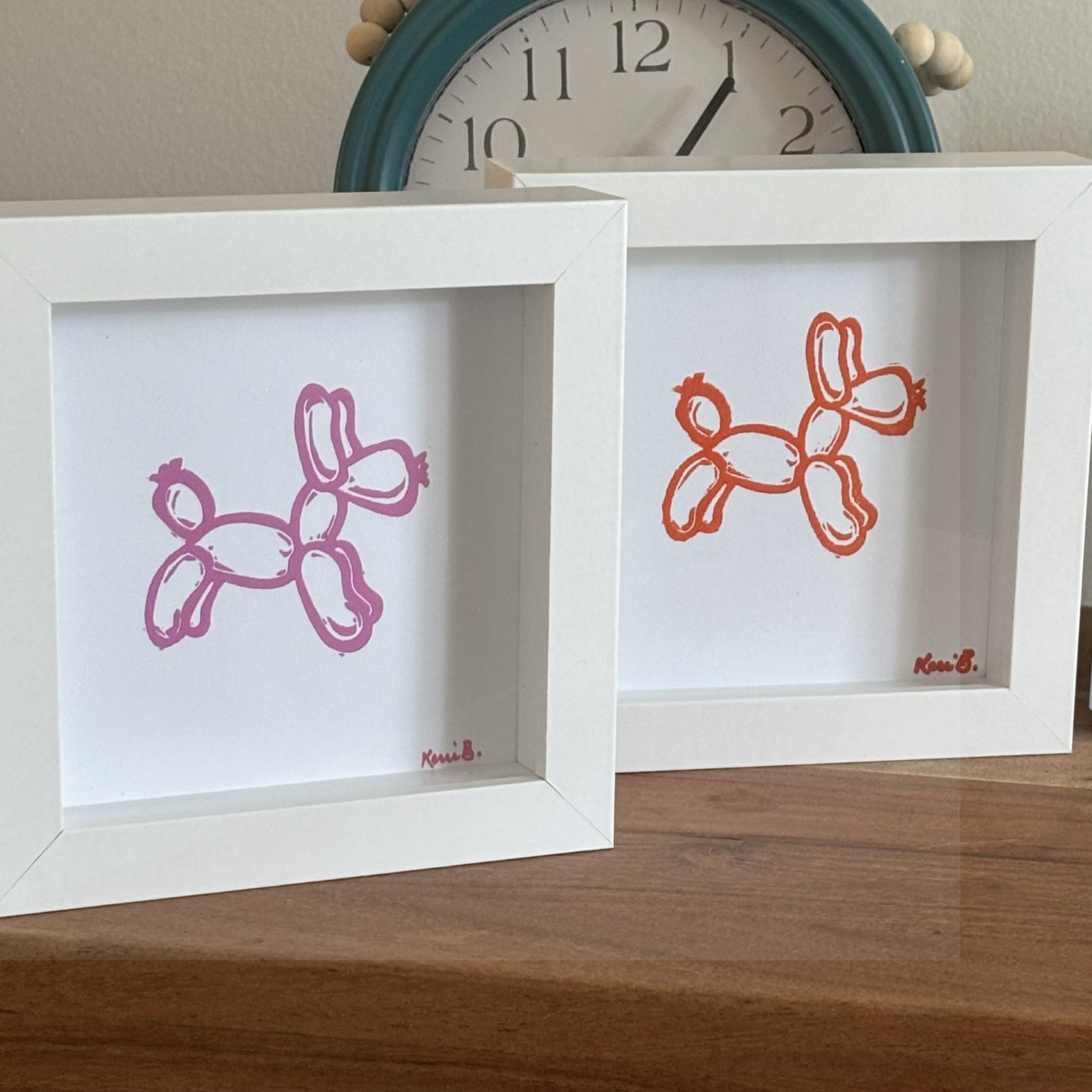 Block Print Framed • Balloon Dog 5x5