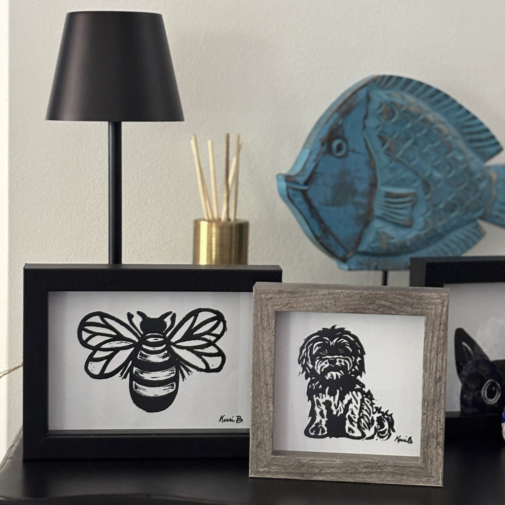 Block Print Framed • Bee 5x7 •