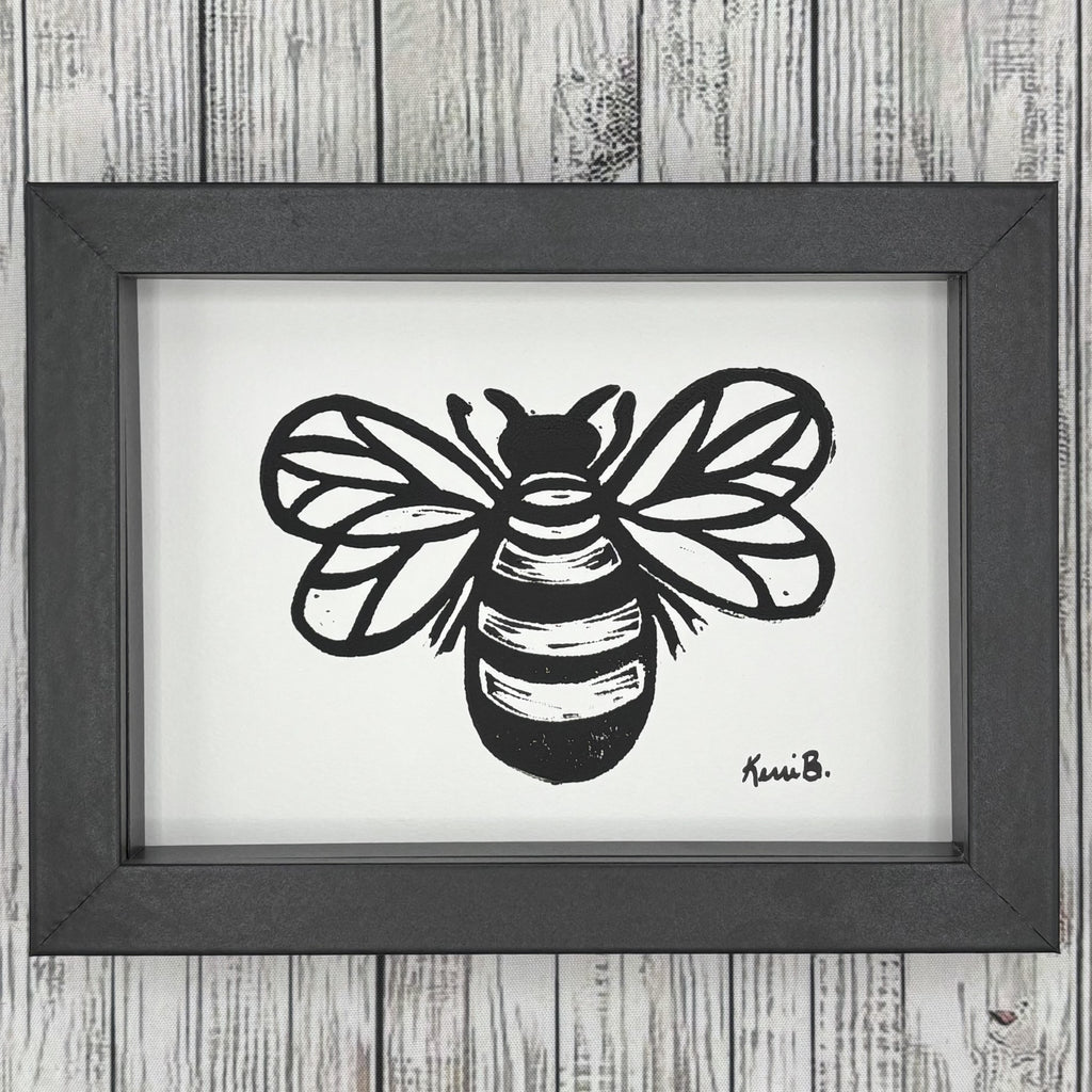 Block Print Framed • Bee 5x7 •