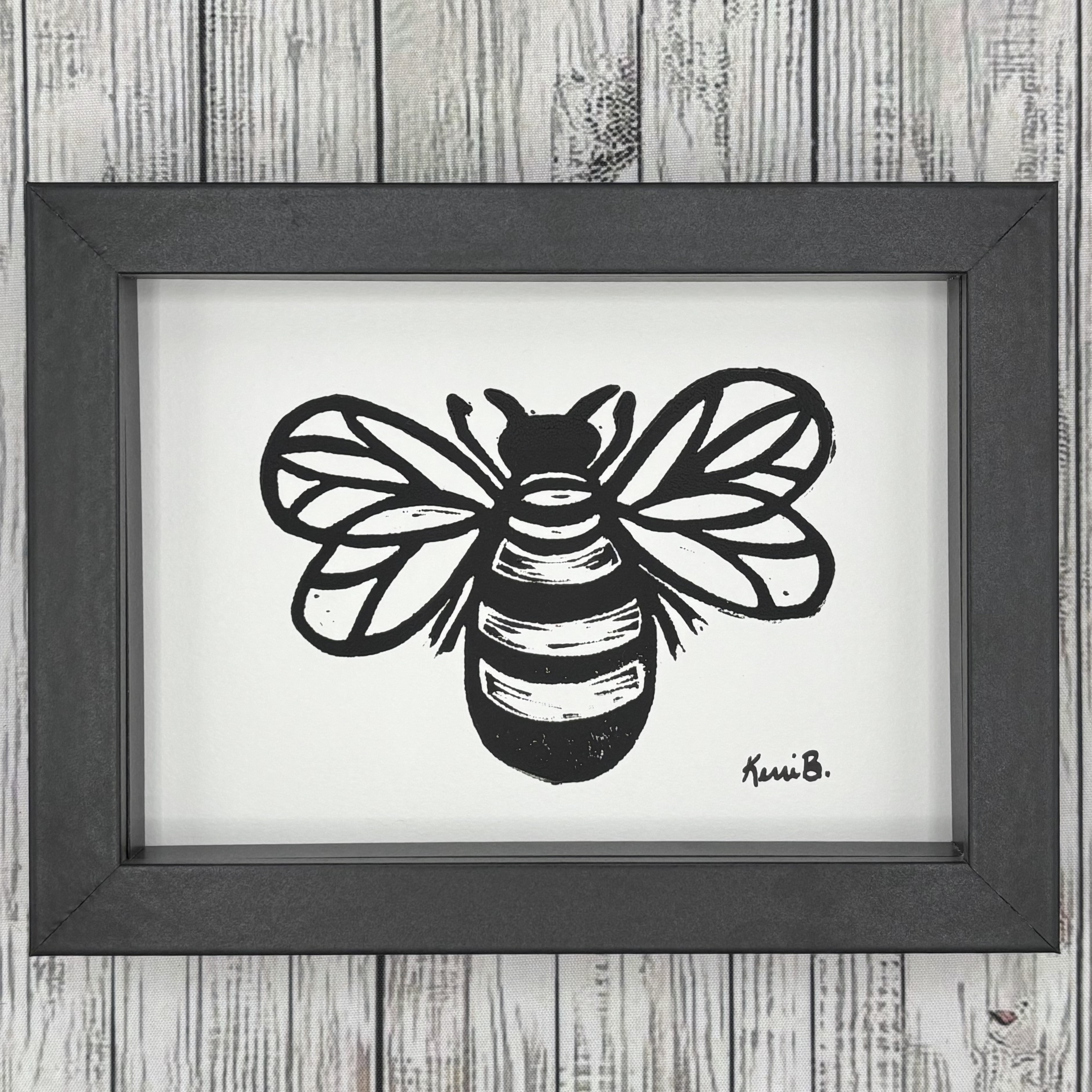 Block Print Framed • Bee 5x7 •
