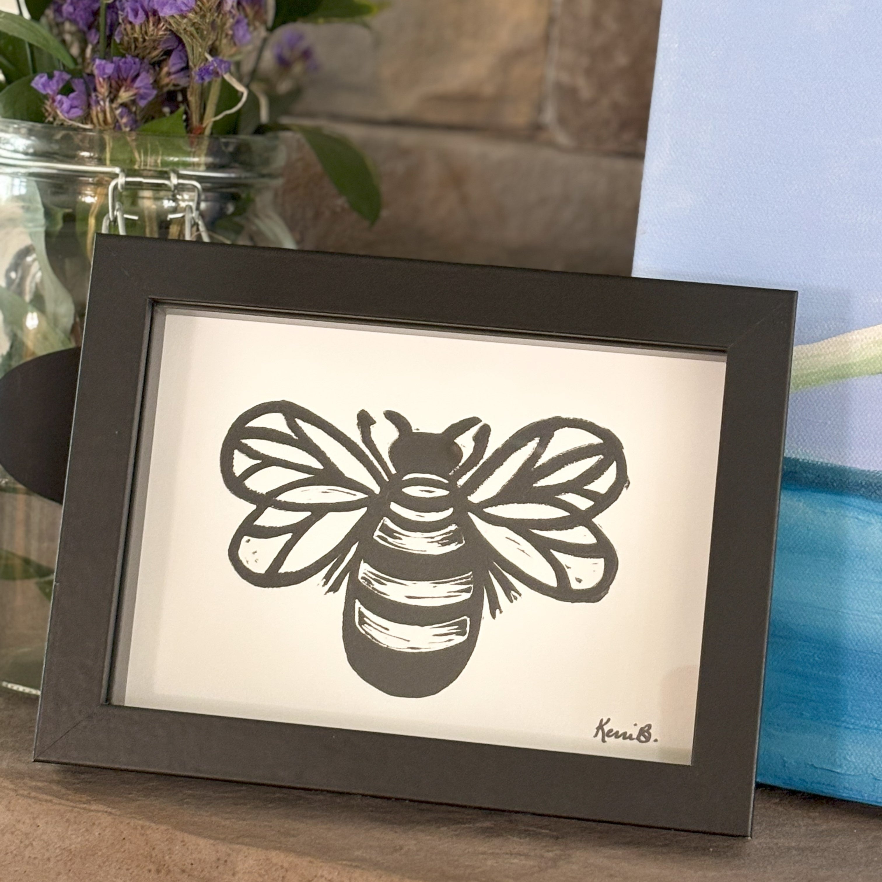 Block Print Framed • Bee 5x7 •