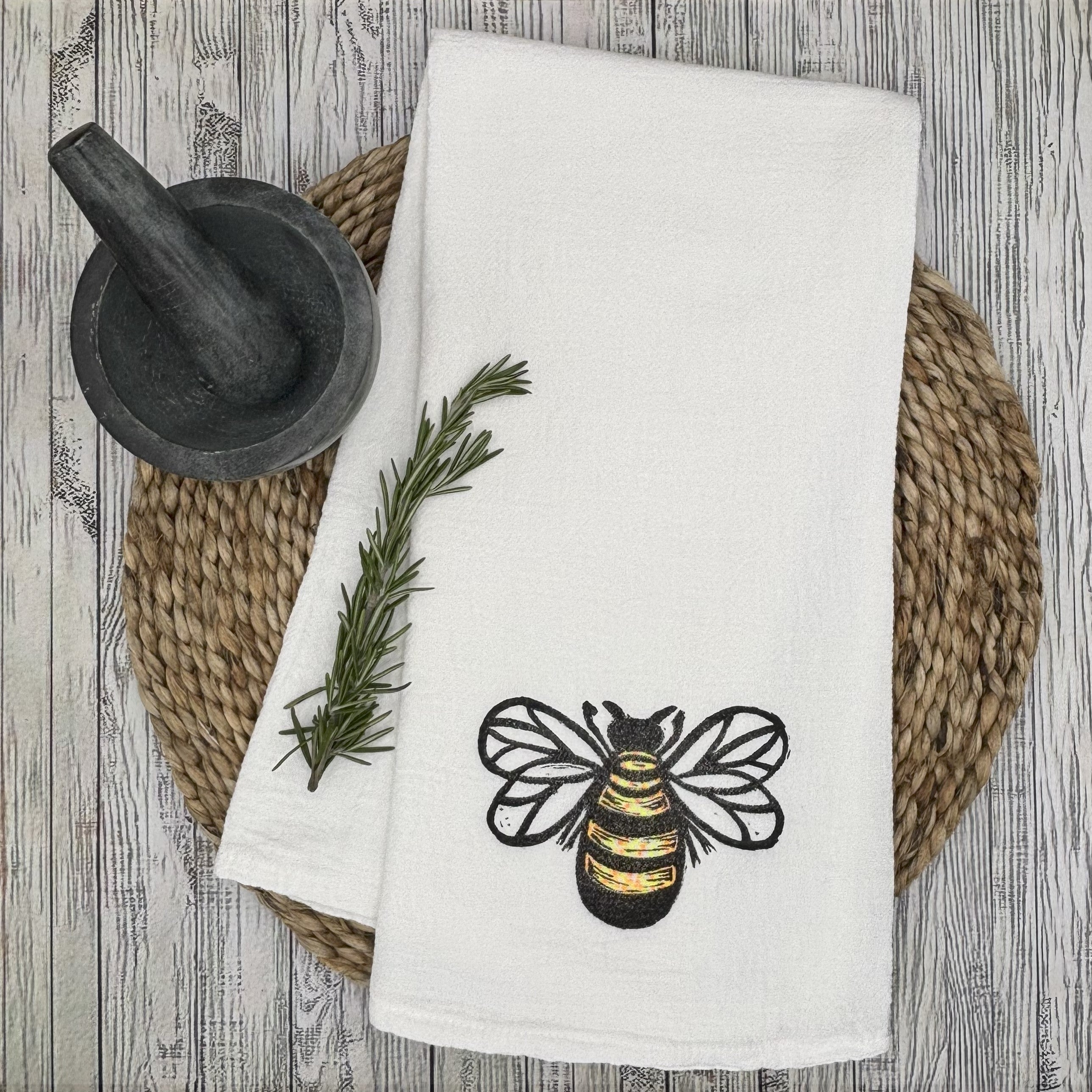 Flour Sack Kitchen Towel • Bee •
