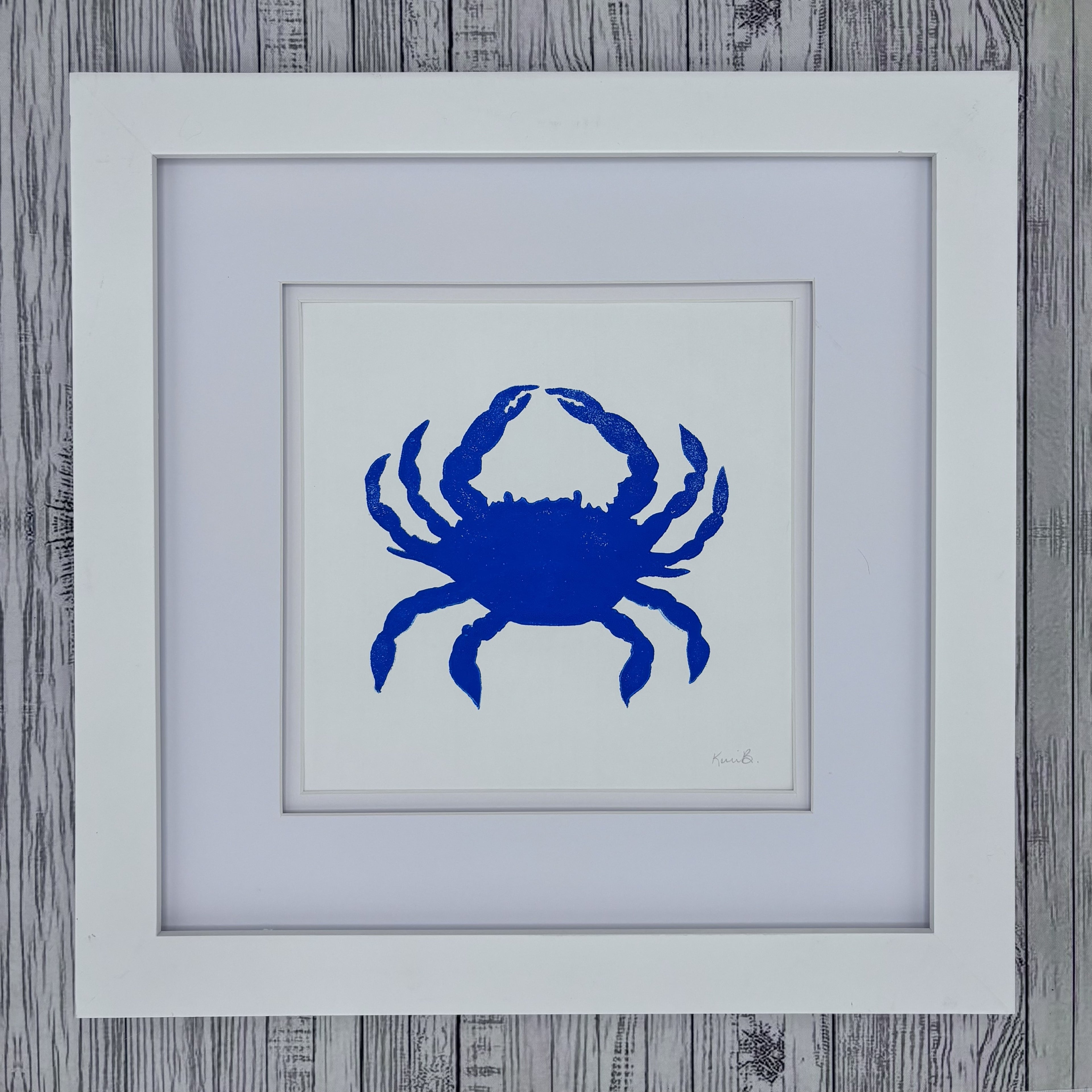 Block Print Framed • Crab 8x8 •