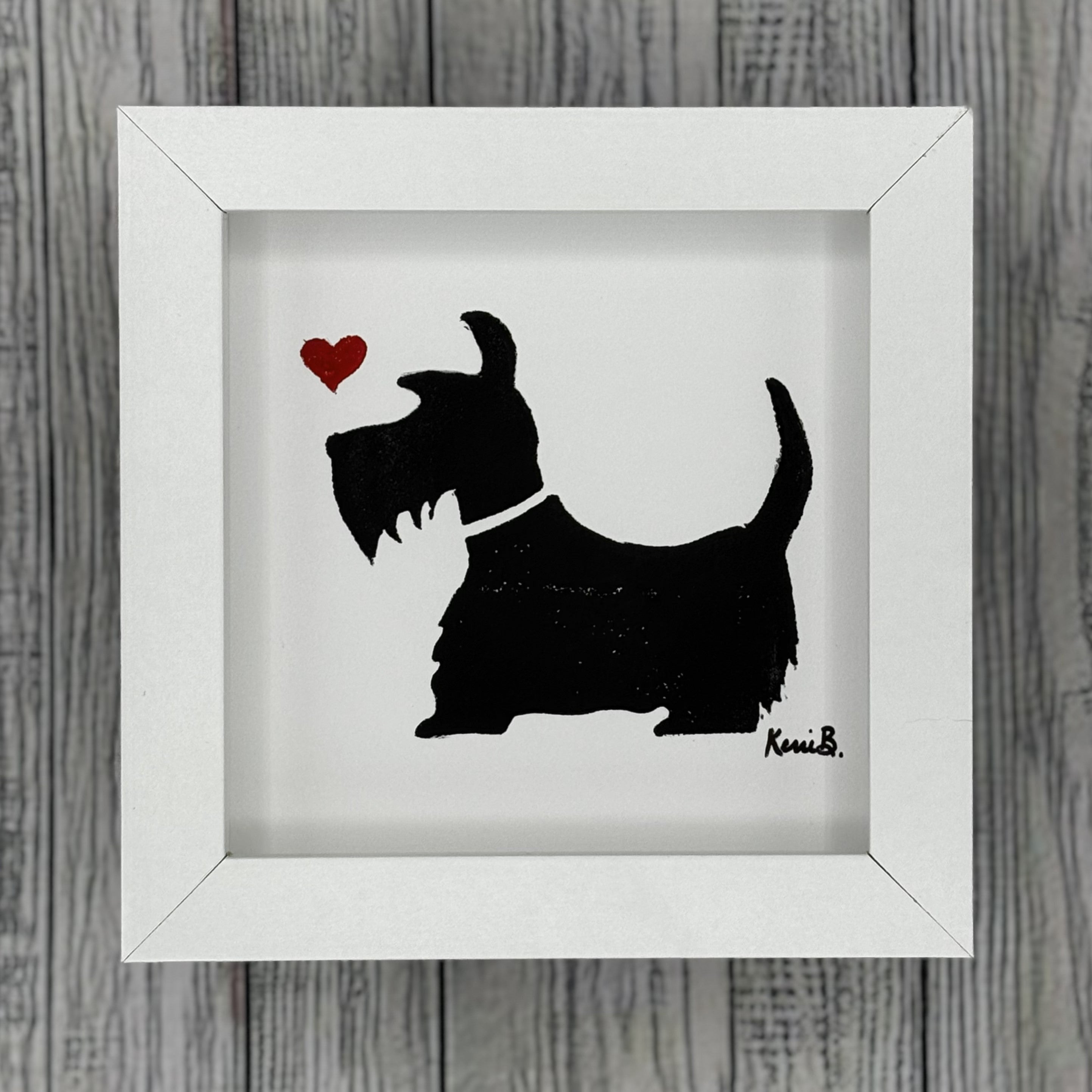 Block Print Framed • Black Scottie 5x5 •