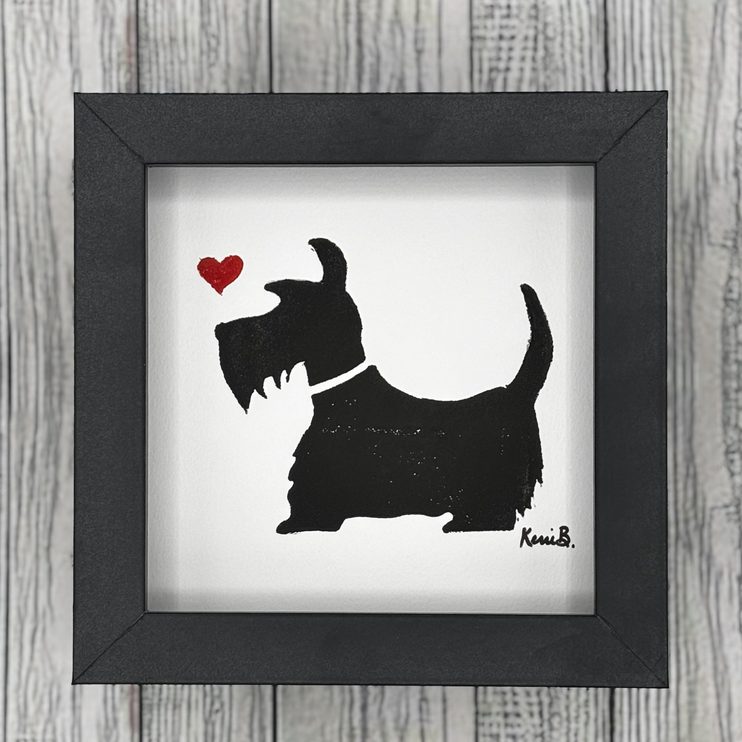 Block Print Framed • Black Scottie 5x5 •