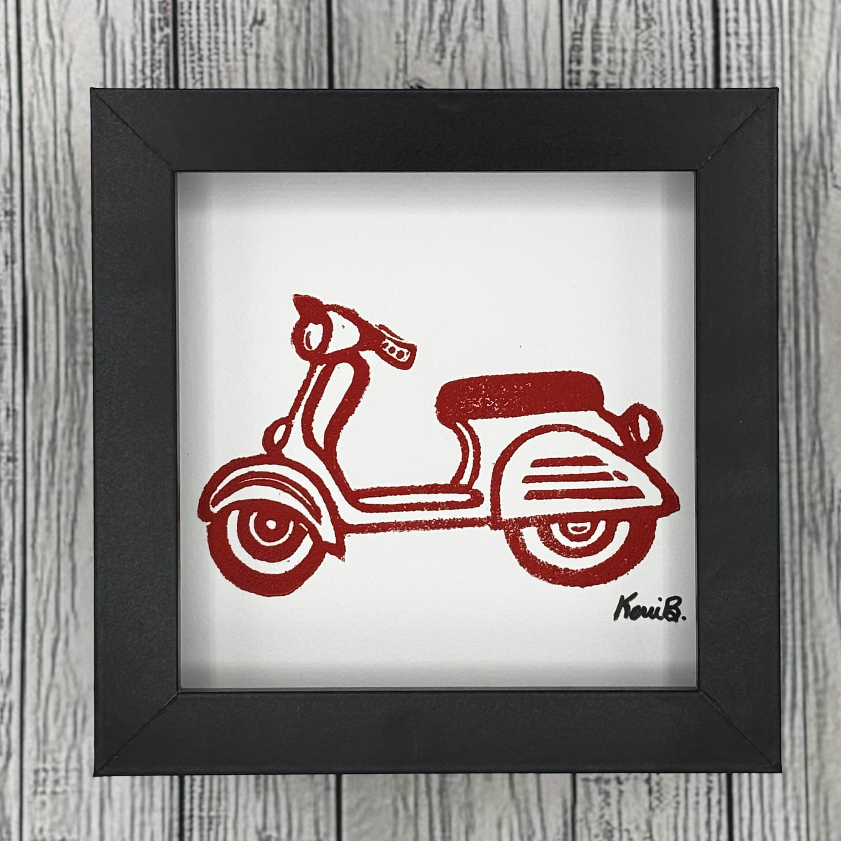 Block Print Framed • Scooter 5x5 •