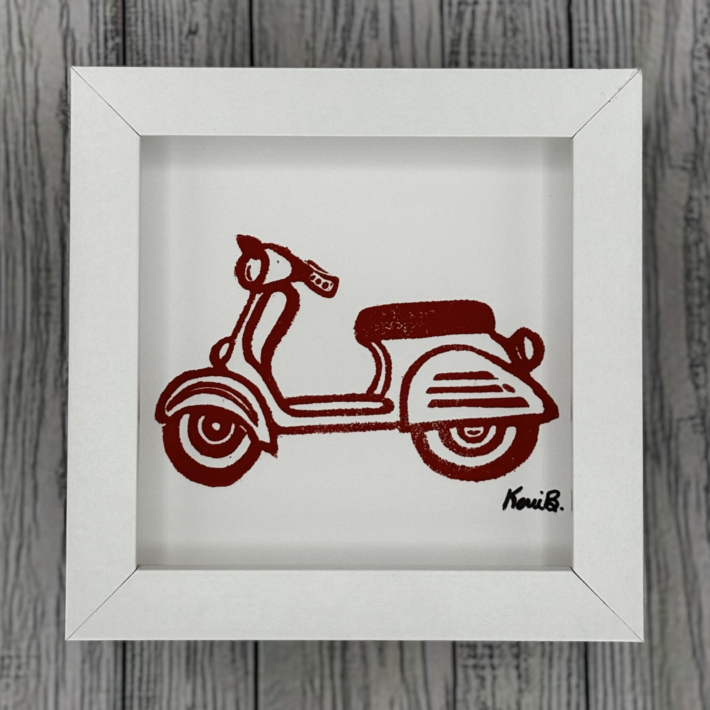 Block Print Framed • Scooter 5x5 •