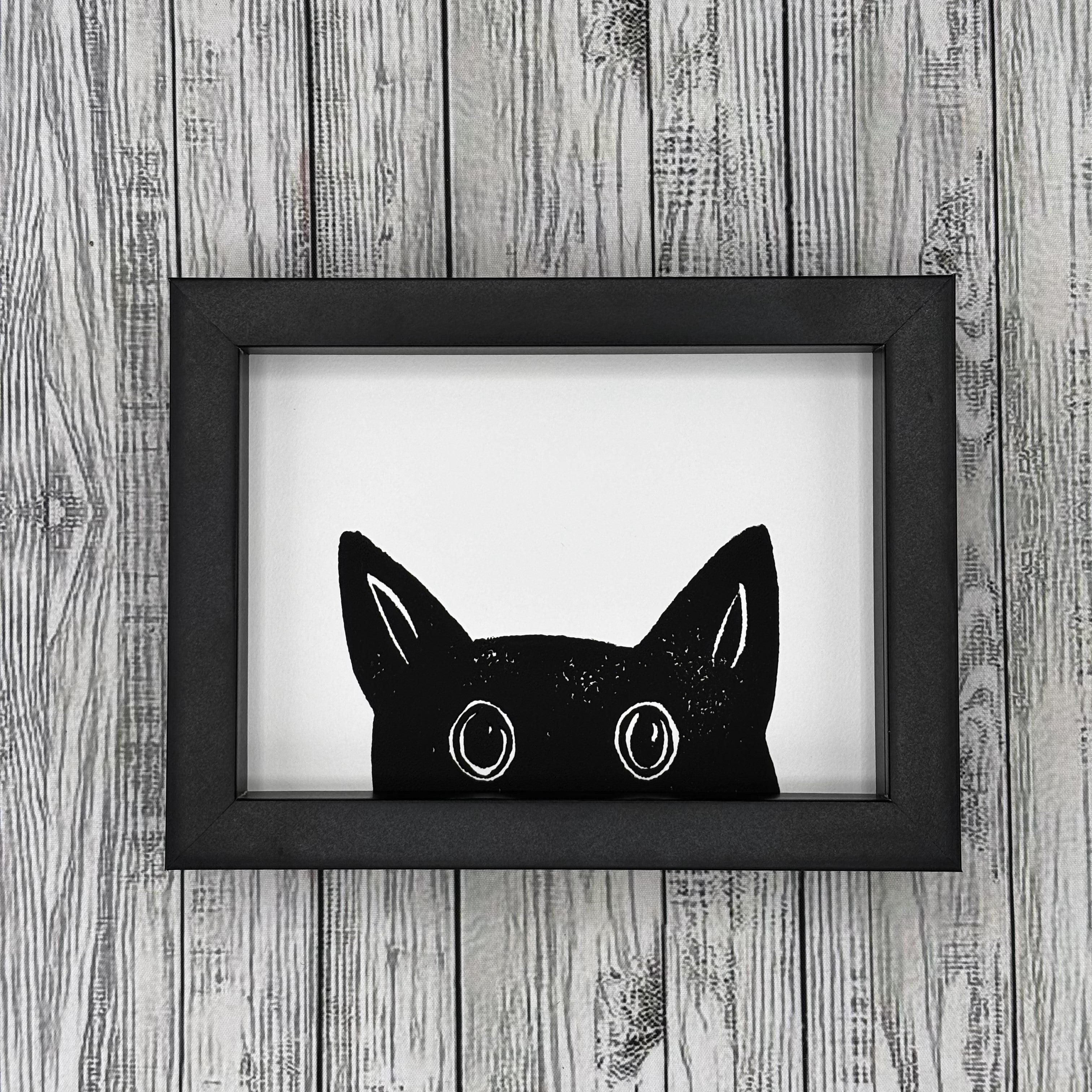 Block Print Framed • Kitty Cat 5x7 •