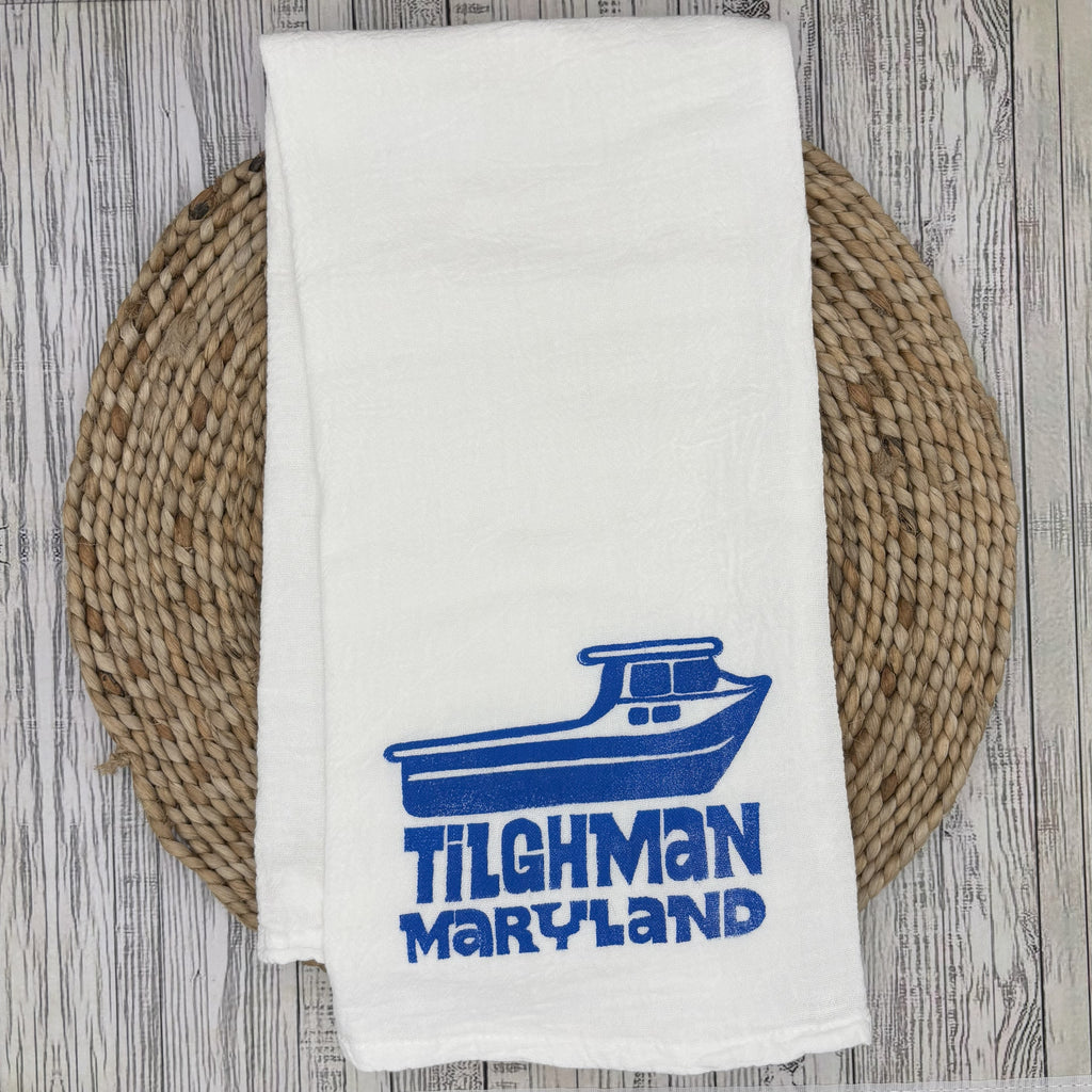 Flour Sack Kitchen Towel • Crab Boat - Maryland Towns •