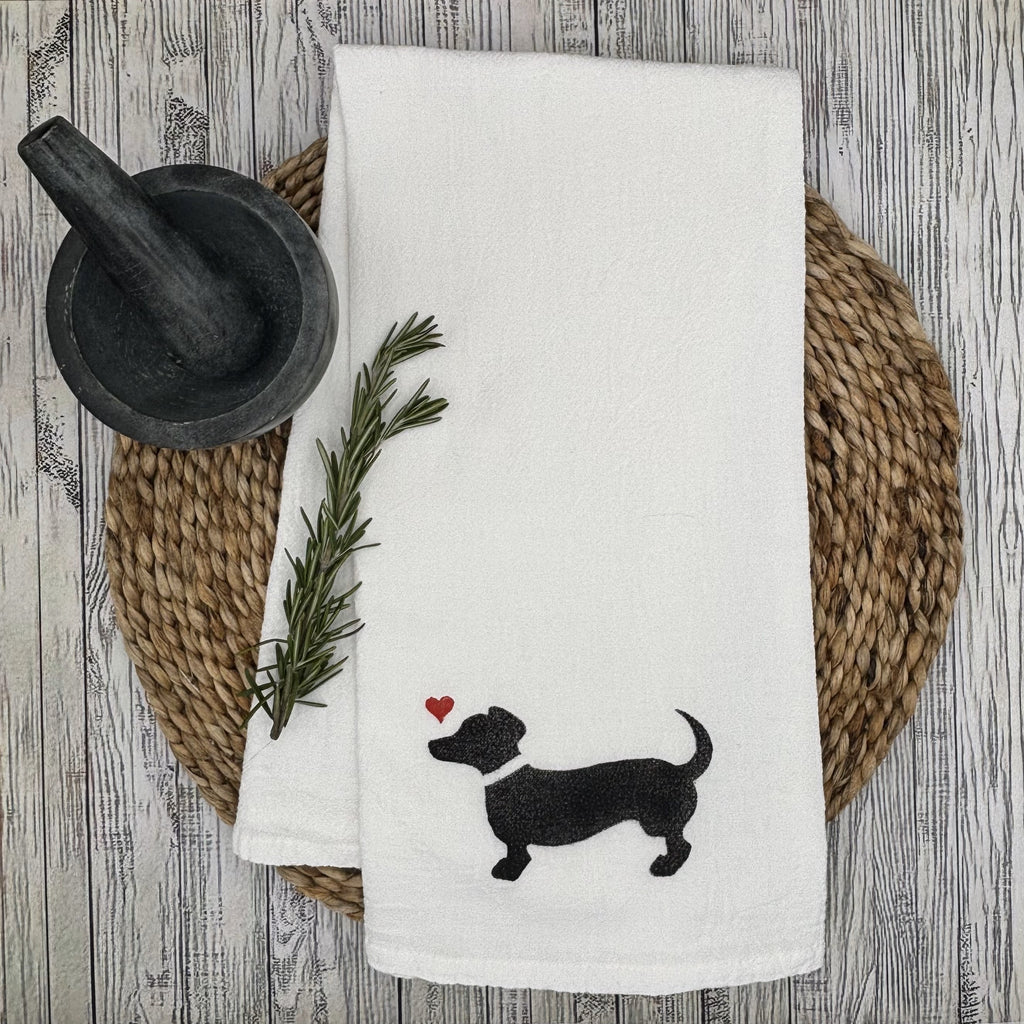 Flour Sack Kitchen Towel • Dachshund •
