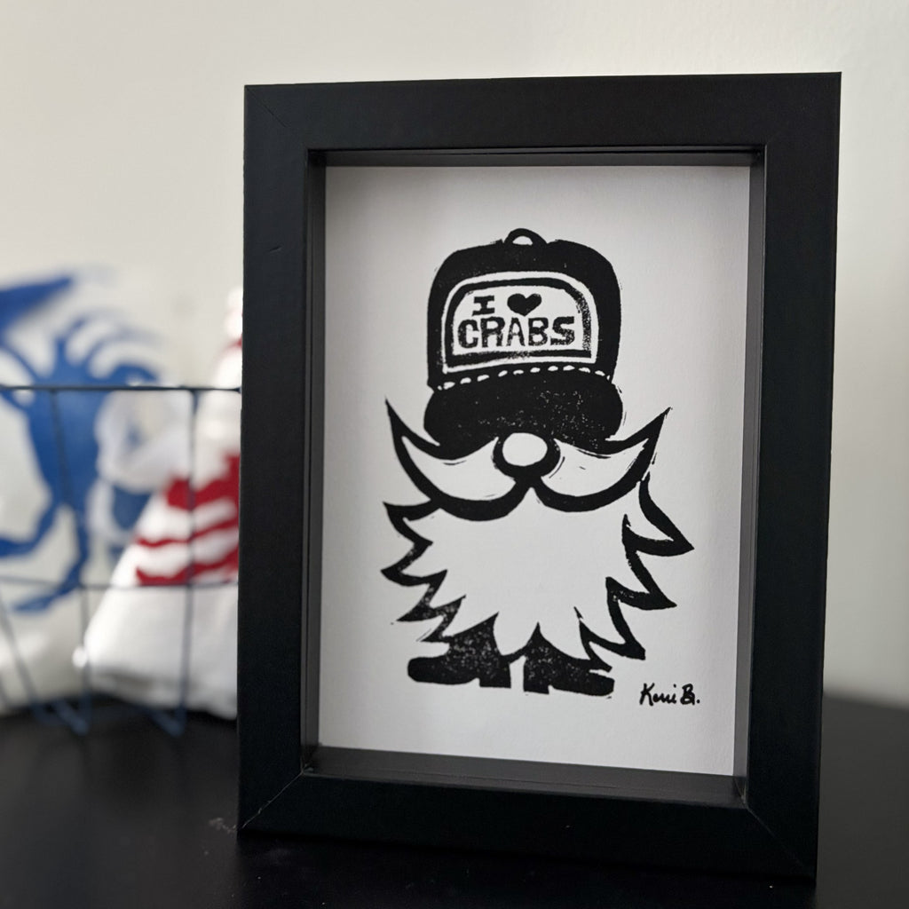 Block Print Framed • Gnome Loves Crab 5x7 •