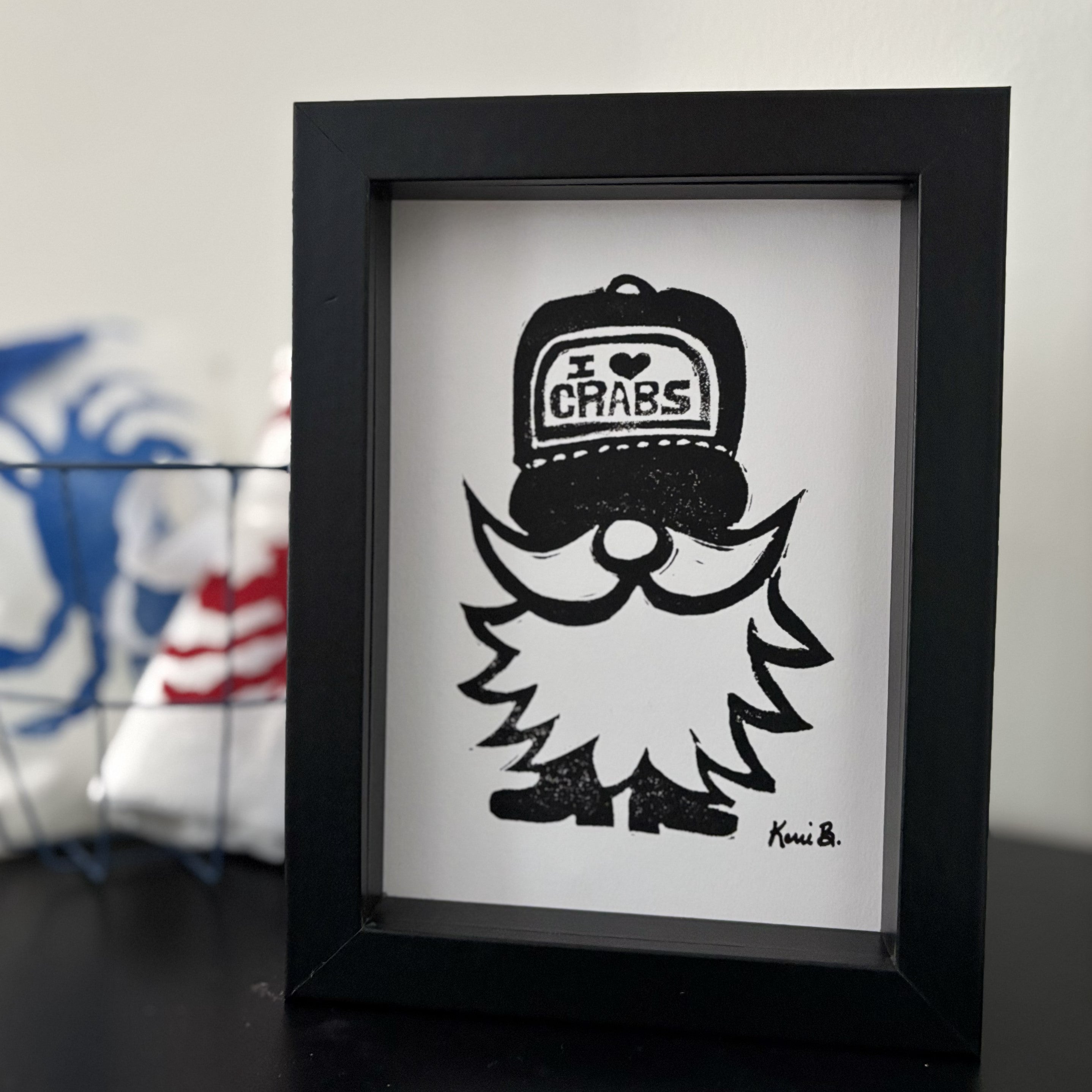 Block Print Framed • Gnome Loves Crab 5x7 •