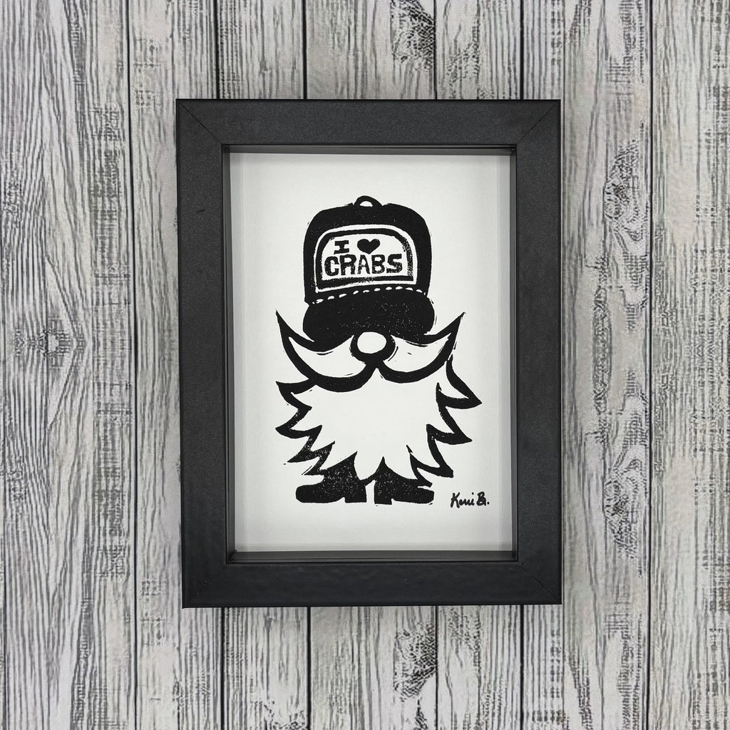 Block Print Framed • Gnome Loves Crab 5x7 •