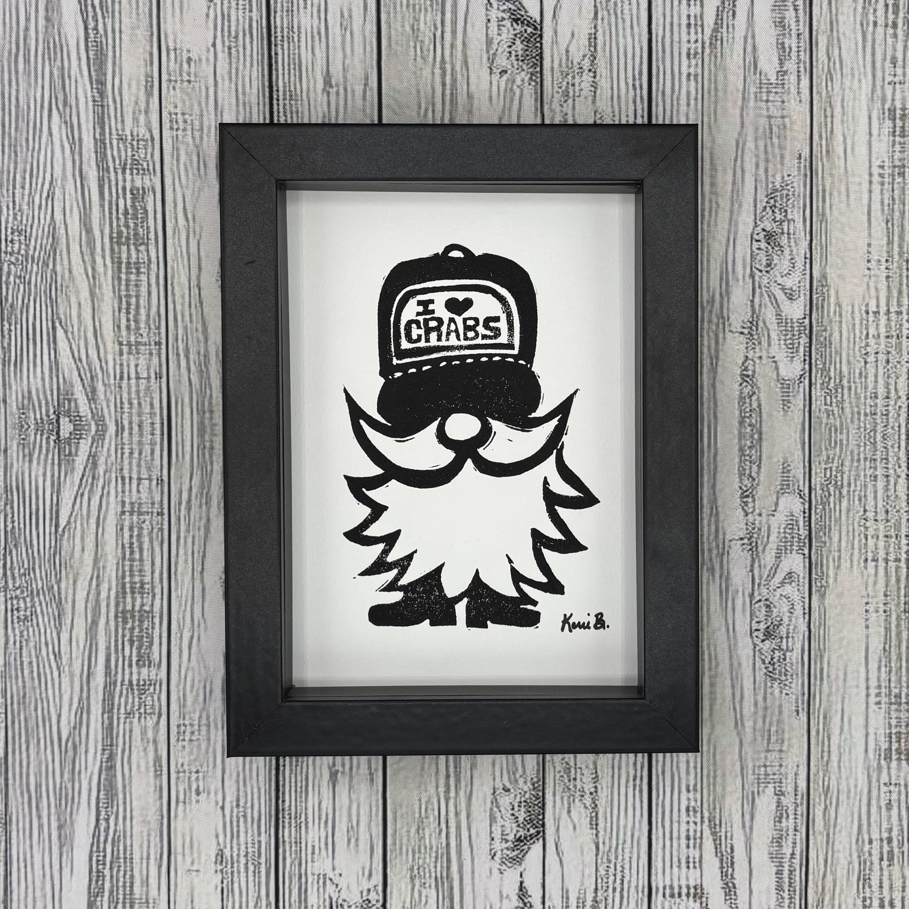 Block Print Framed • Gnome Loves Crab 5x7 •