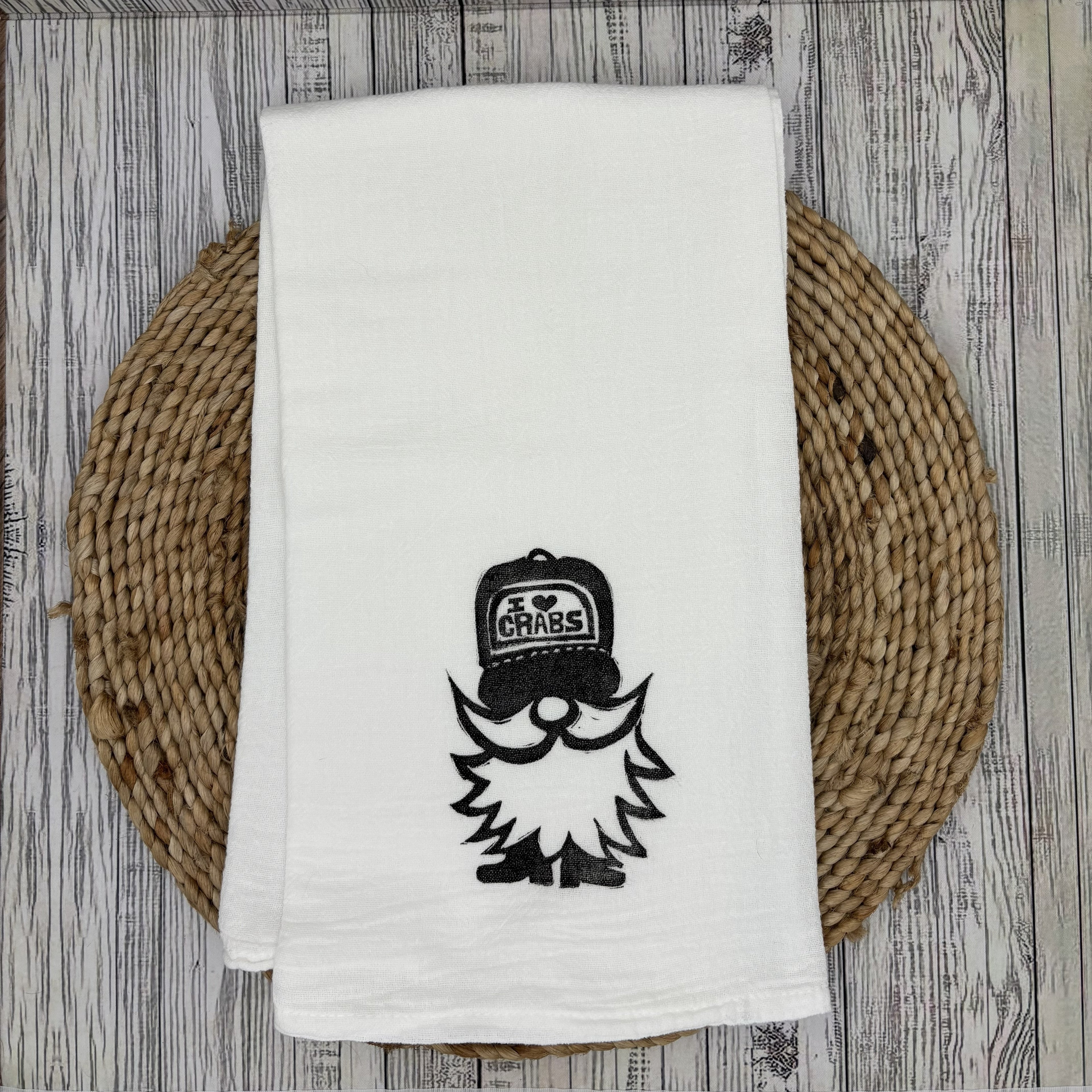 Flour Sack Kitchen Towel • Gnome Heart Crabs •