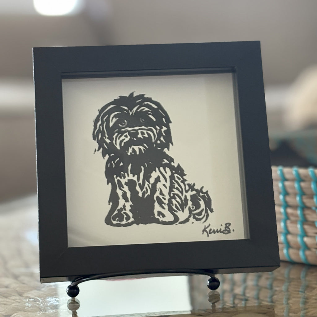 Block Print Framed • Shih Tzu 5x5 •
