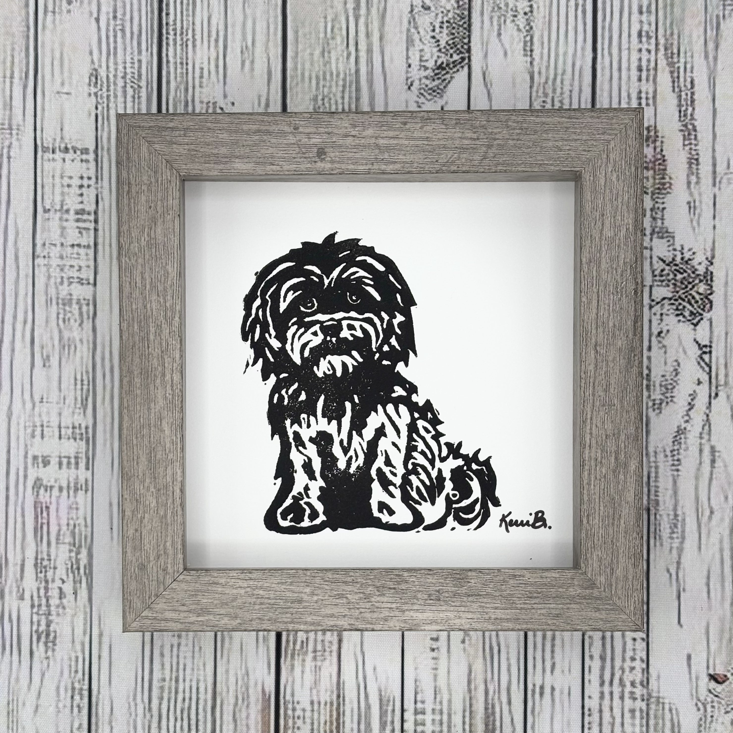 Block Print Framed • Shih Tzu 5x5 •