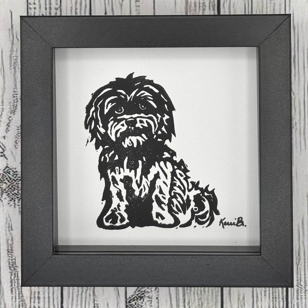 Block Print Framed • Shih Tzu 5x5 •