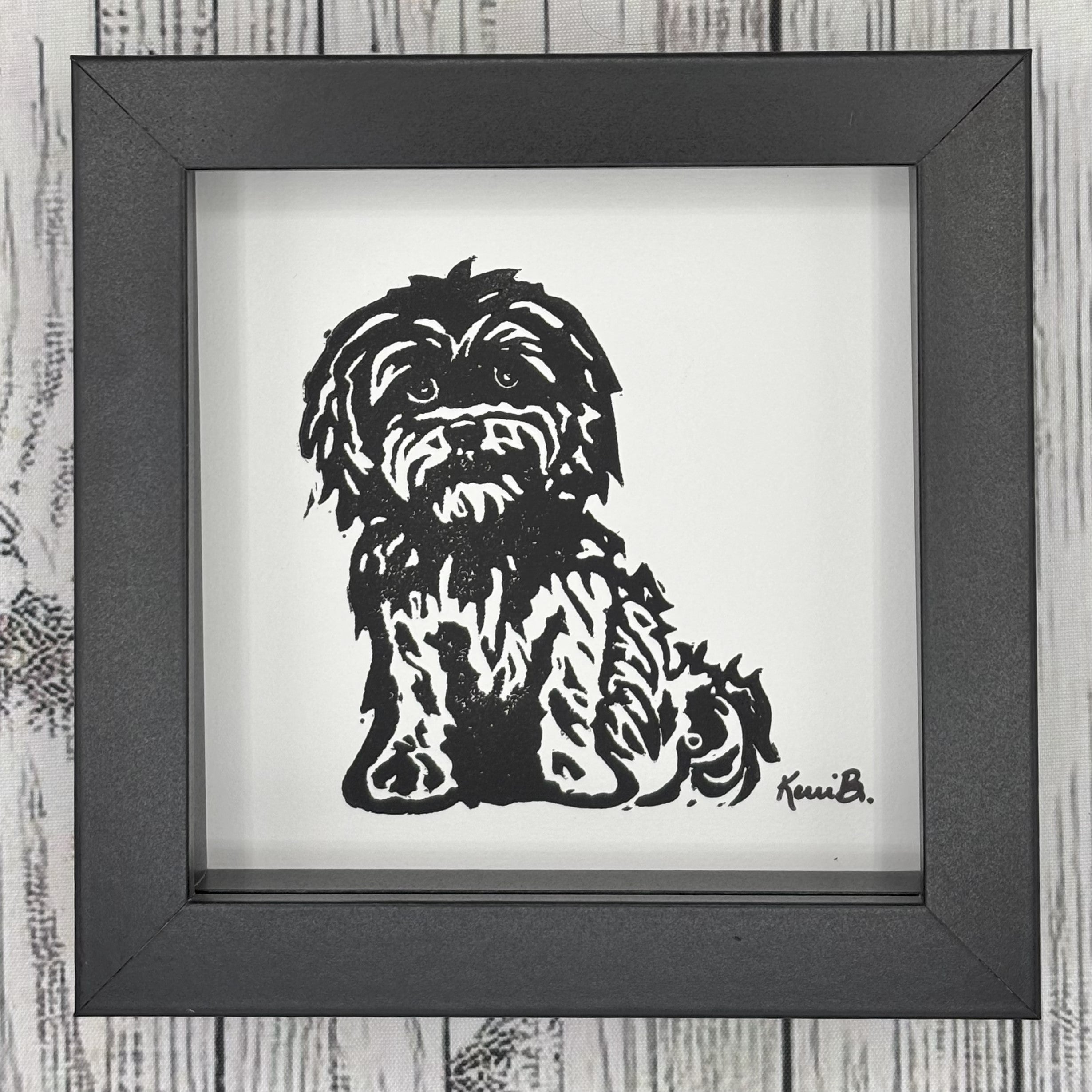 Block Print Framed • Shih Tzu 5x5 •