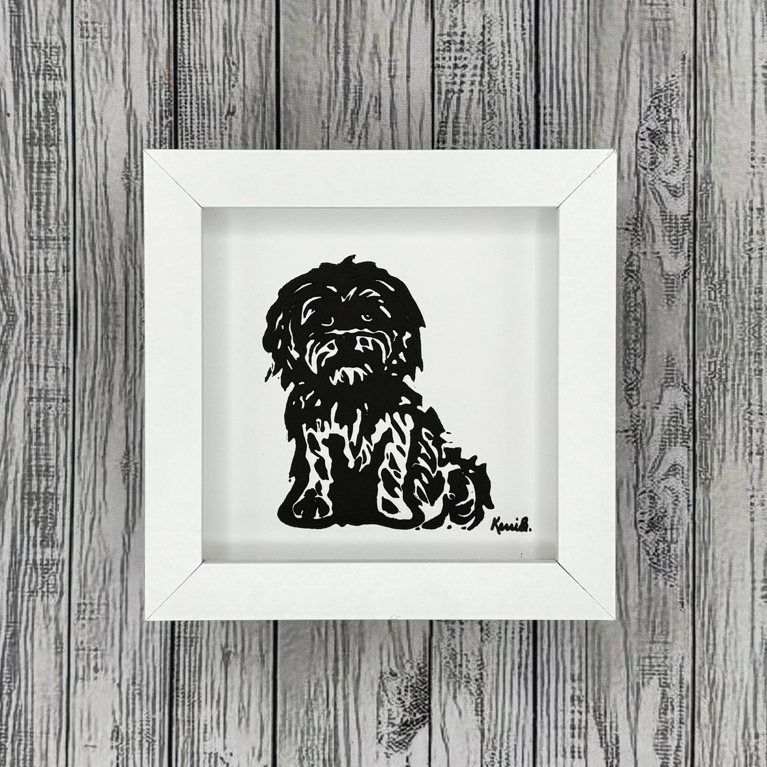 Block Print Framed • Shih Tzu 5x5 •
