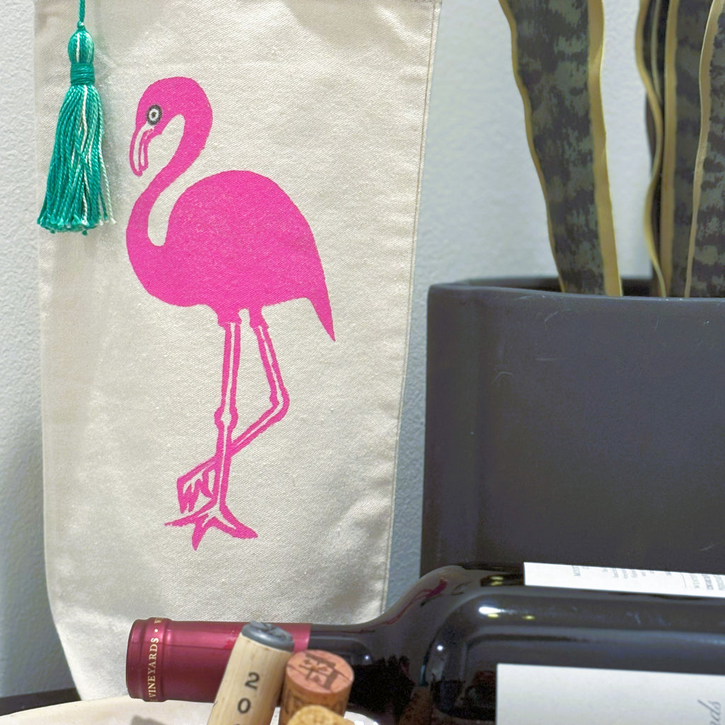 Wine Bottle Tote •Flamingo•