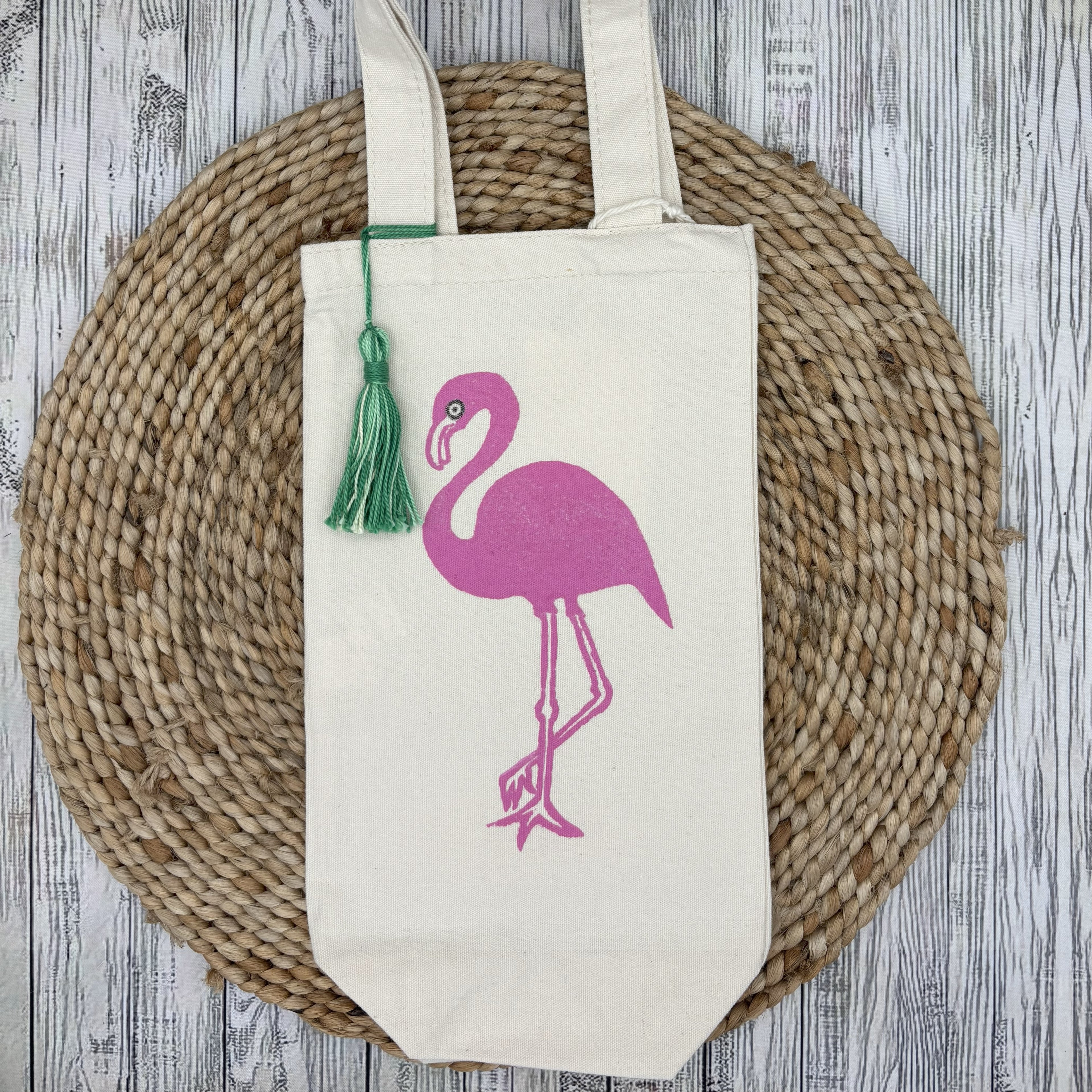 Wine Bottle Tote •Flamingo•