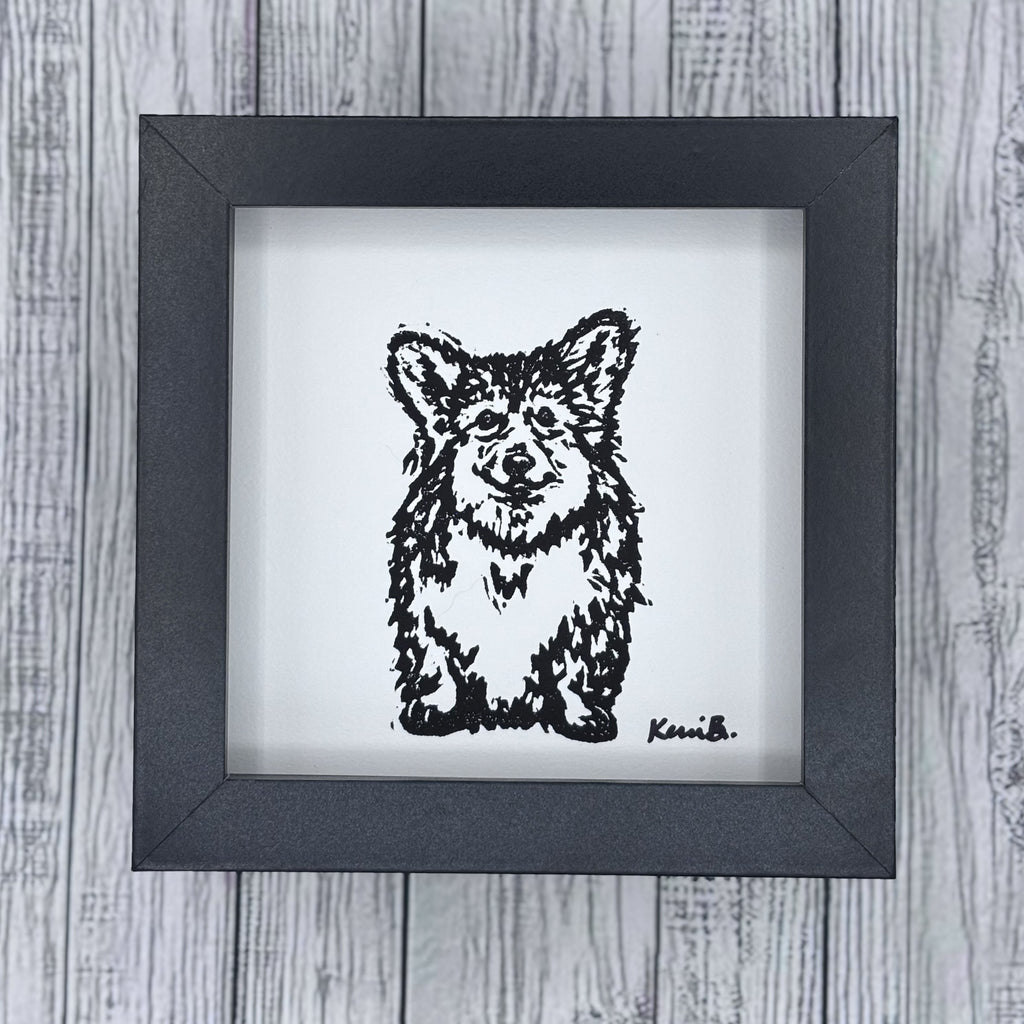 Block Print Framed • Corgi 5x5 •
