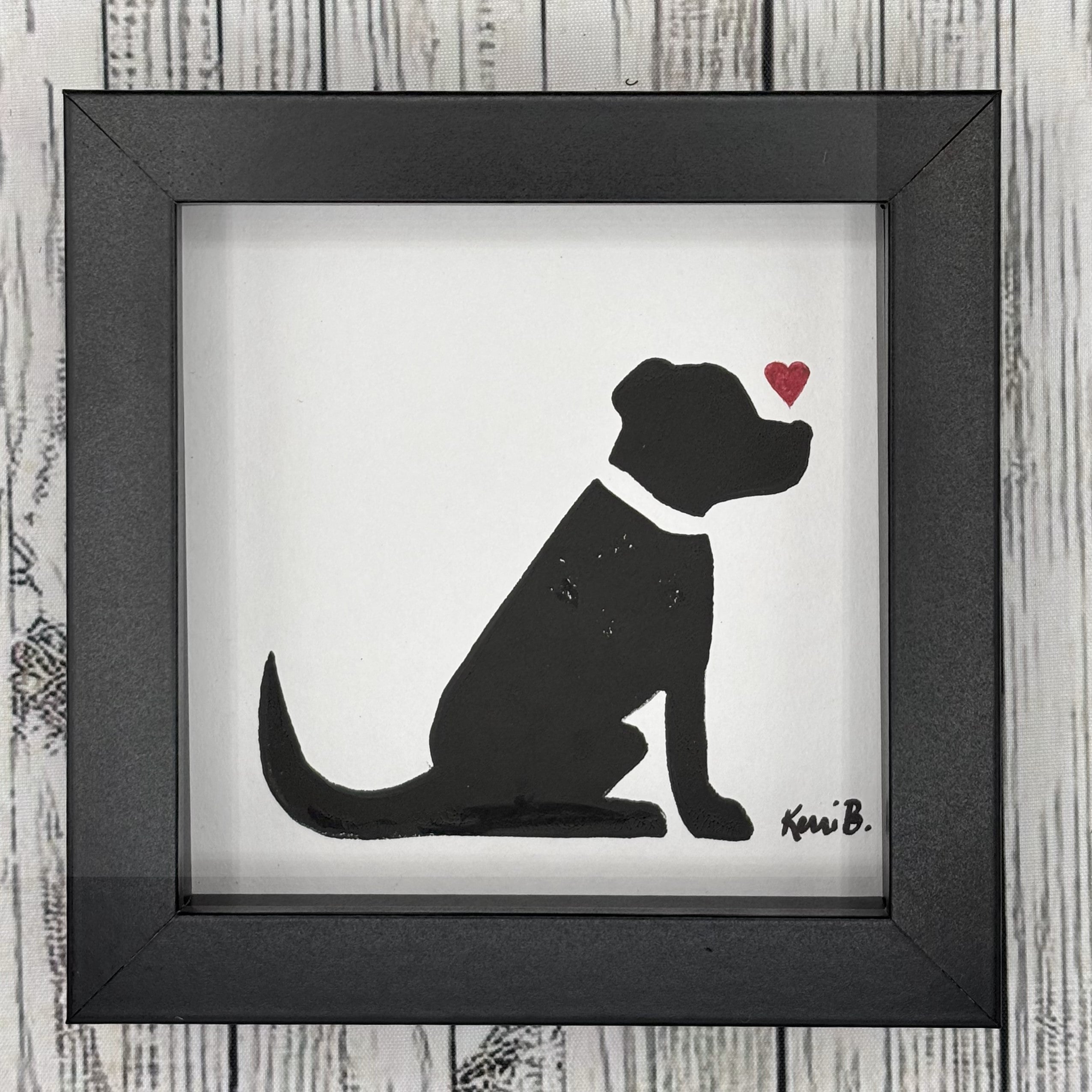 Block Print Framed • Black Dog 5x5 •