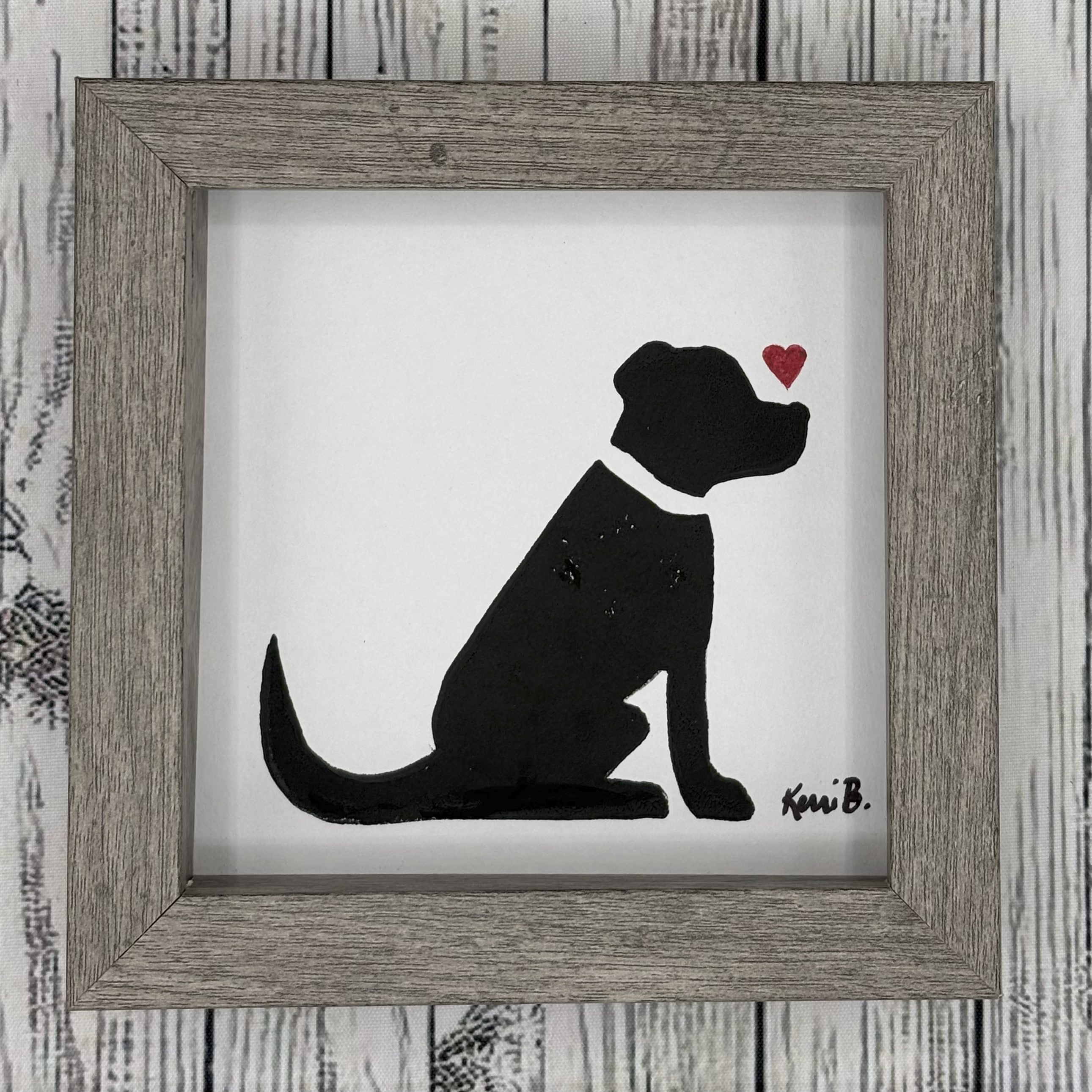 Block Print Framed • Black Dog 5x5 •