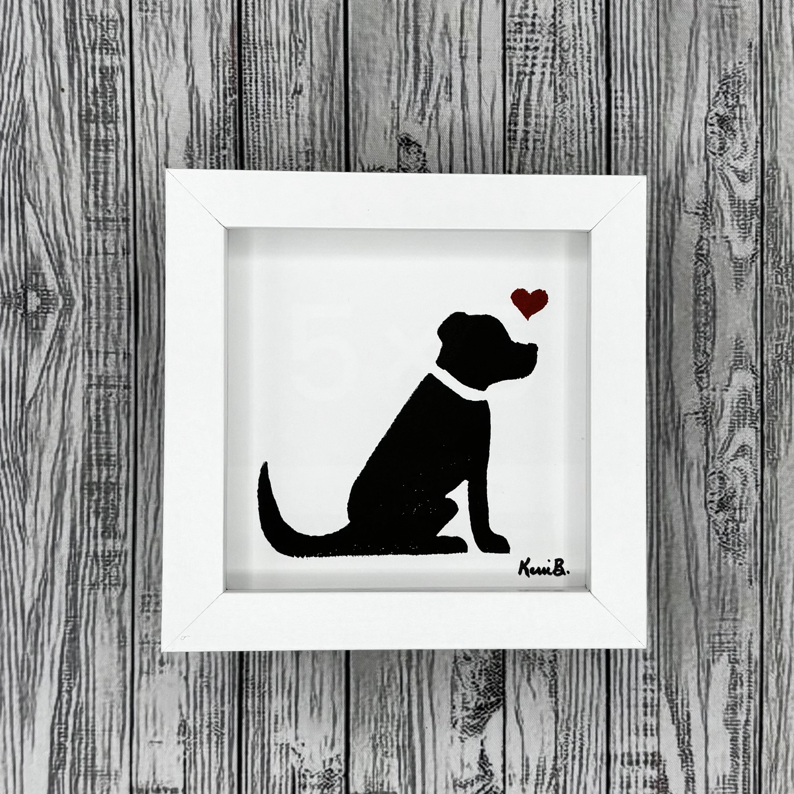 Block Print Framed • Black Dog 5x5 •