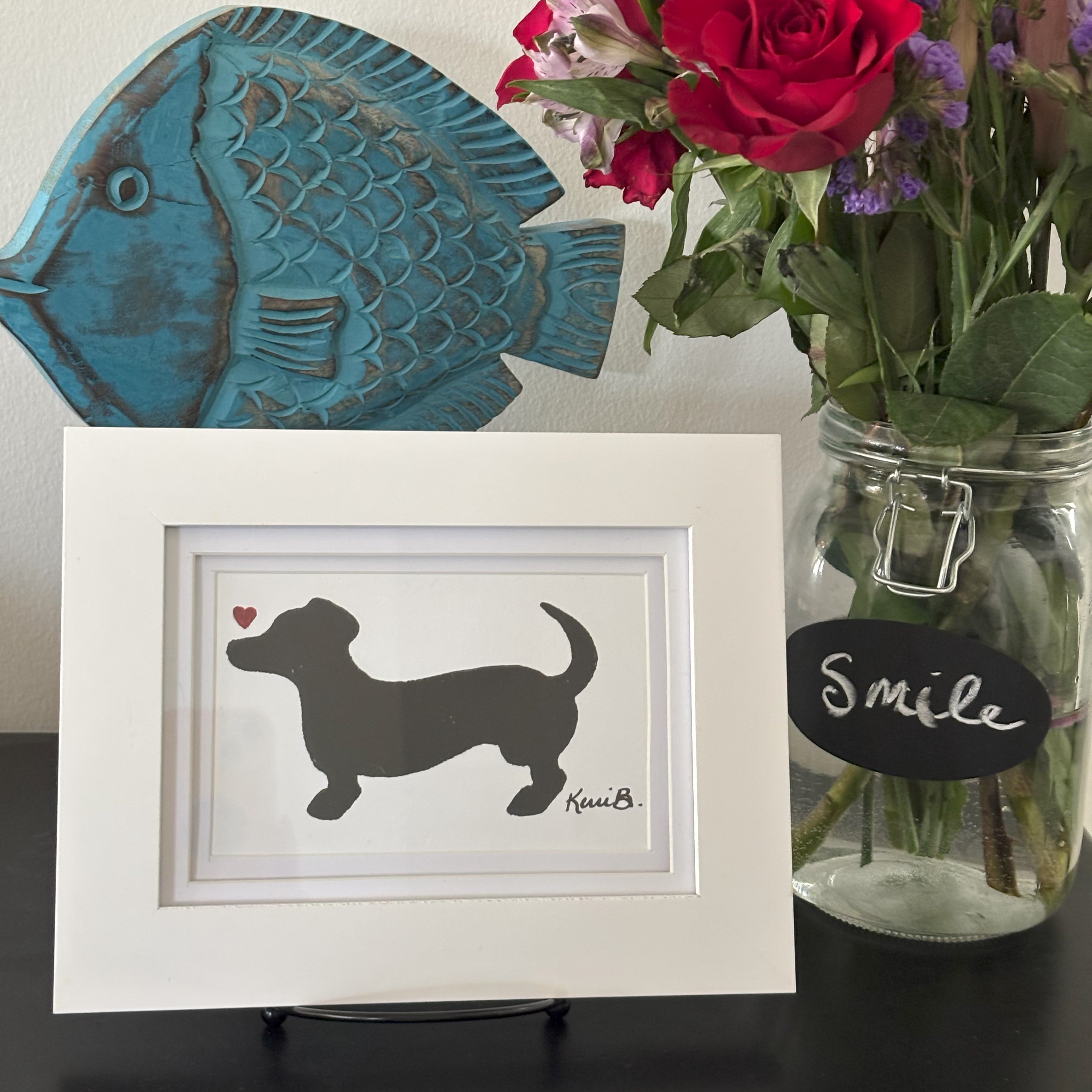 Block Print Framed • Dachshund 5x7 •