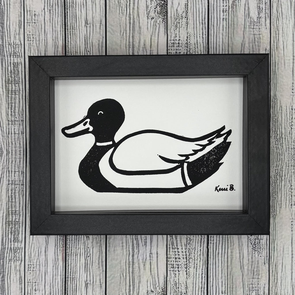 Block Print Framed • Duck 5x7 •