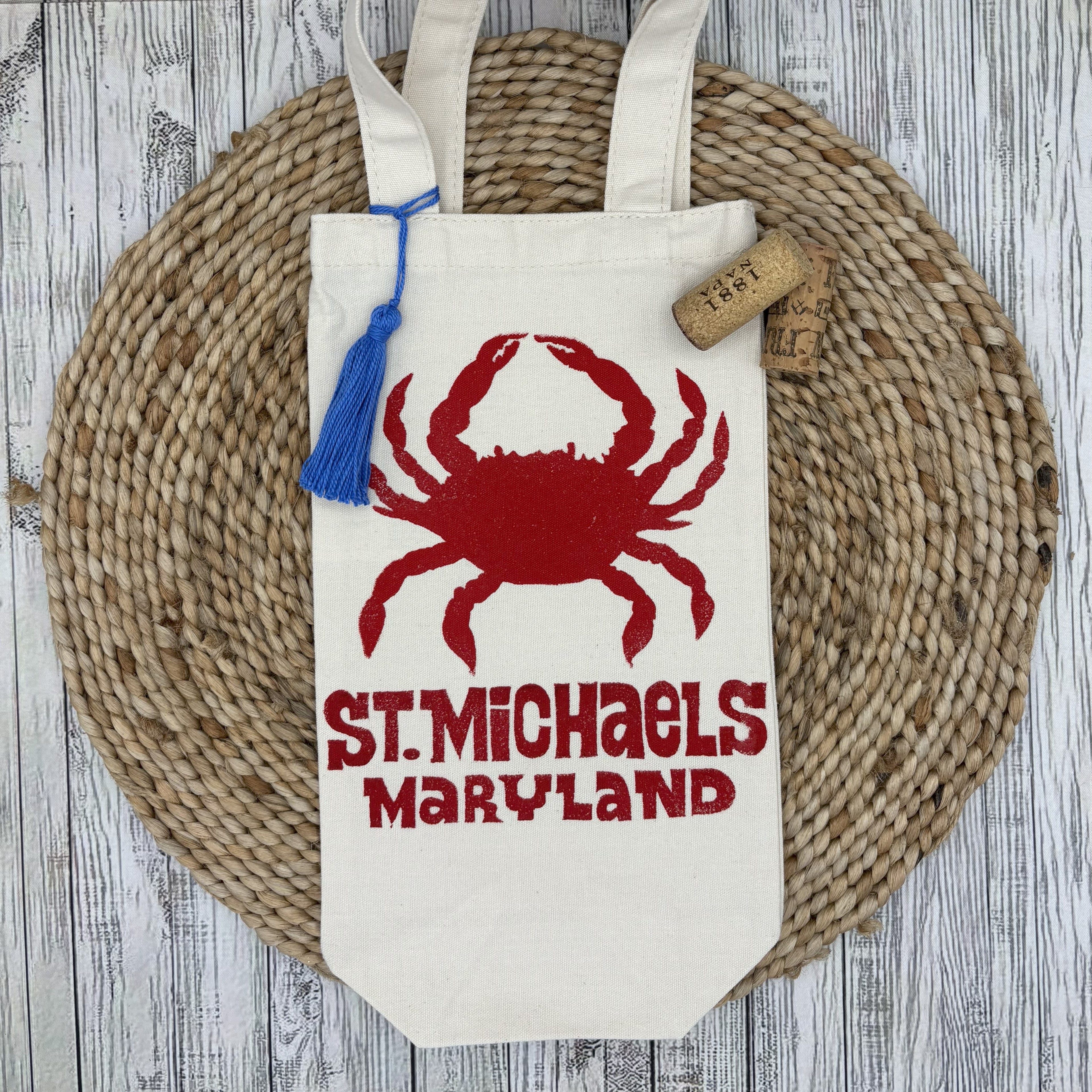 Wine Bottle Tote •Crab - Maryland Towns•